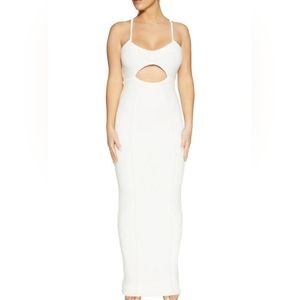 naked wardrobe HOURGLASS CUTOUT MAXI DRESS IN WHITE